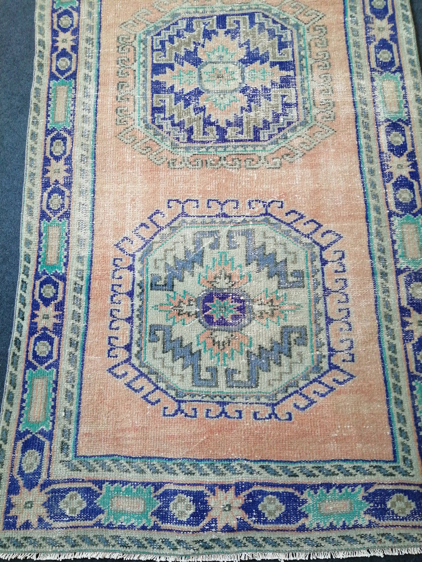 11.8 x 4 Oushak Runner Rug Turkish Runner Rug Blue Vintage Runner Rug Hallway Runner Rug Kitchen Runner Rug Wool Runner Rug Wool Oushak Rug