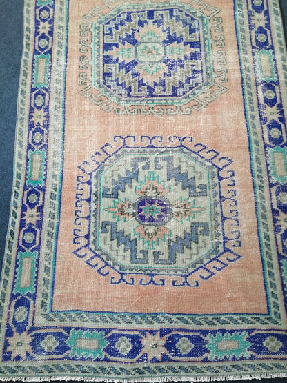 11.8 x 4 Oushak Runner Rug Turkish Runner Rug Blue Vintage Runner Rug Hallway Runner Rug Kitchen Runner Rug Wool Runner Rug Wool Oushak Rug