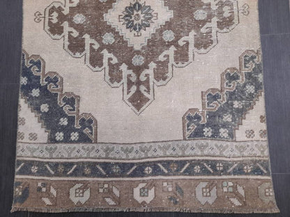 Muted Handmade Runner Rug Muted Turkish Runner Rug 3 x 12.6 Vintage Runner Rug Hallway Runner Rug Kitchen Runner Rug Pale Wool Oushak Runner