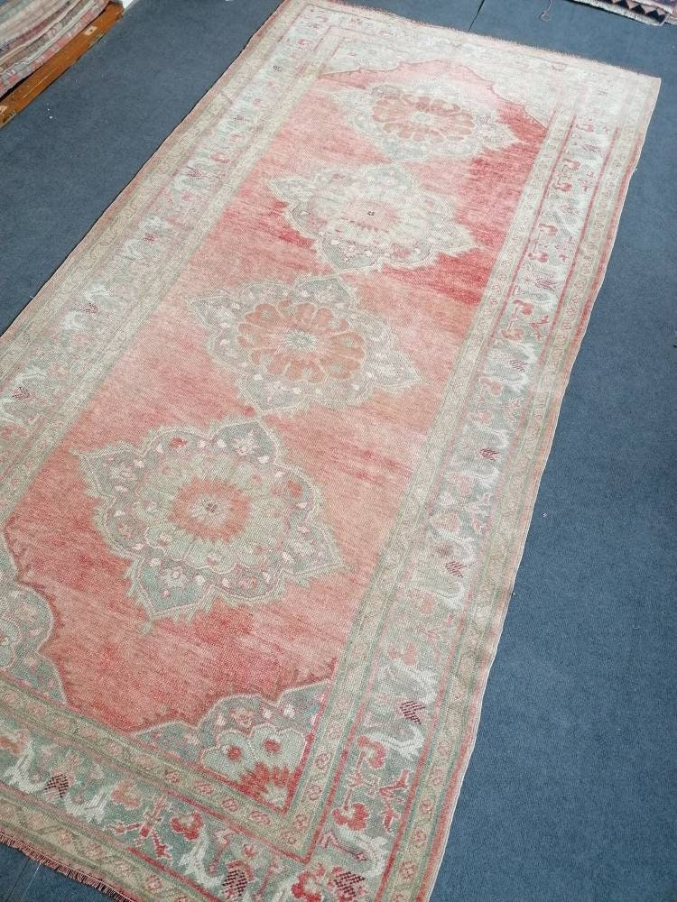 Turkish oushak runner rug 5'2x10'5 pastel vintage runner rug, unique hand made wool runner rug, kitchen runner rug, hallway runner rug