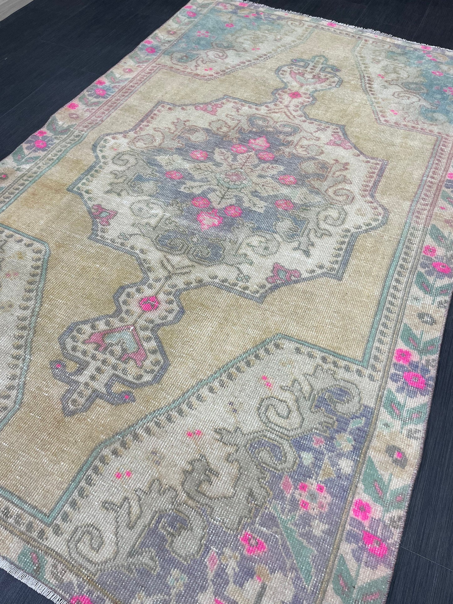 Wool Oushak Rug Vintage 4.5 x 7 Rug Muted Vintage Runner Rug Wool Oriental Rug Hand Made Rugs Vintage Turkish Rug Muted Persian Wool Rug