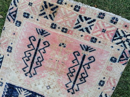 Oushak vintage rug vintage hand made rug 3'2x8'2 living room rug, area rug