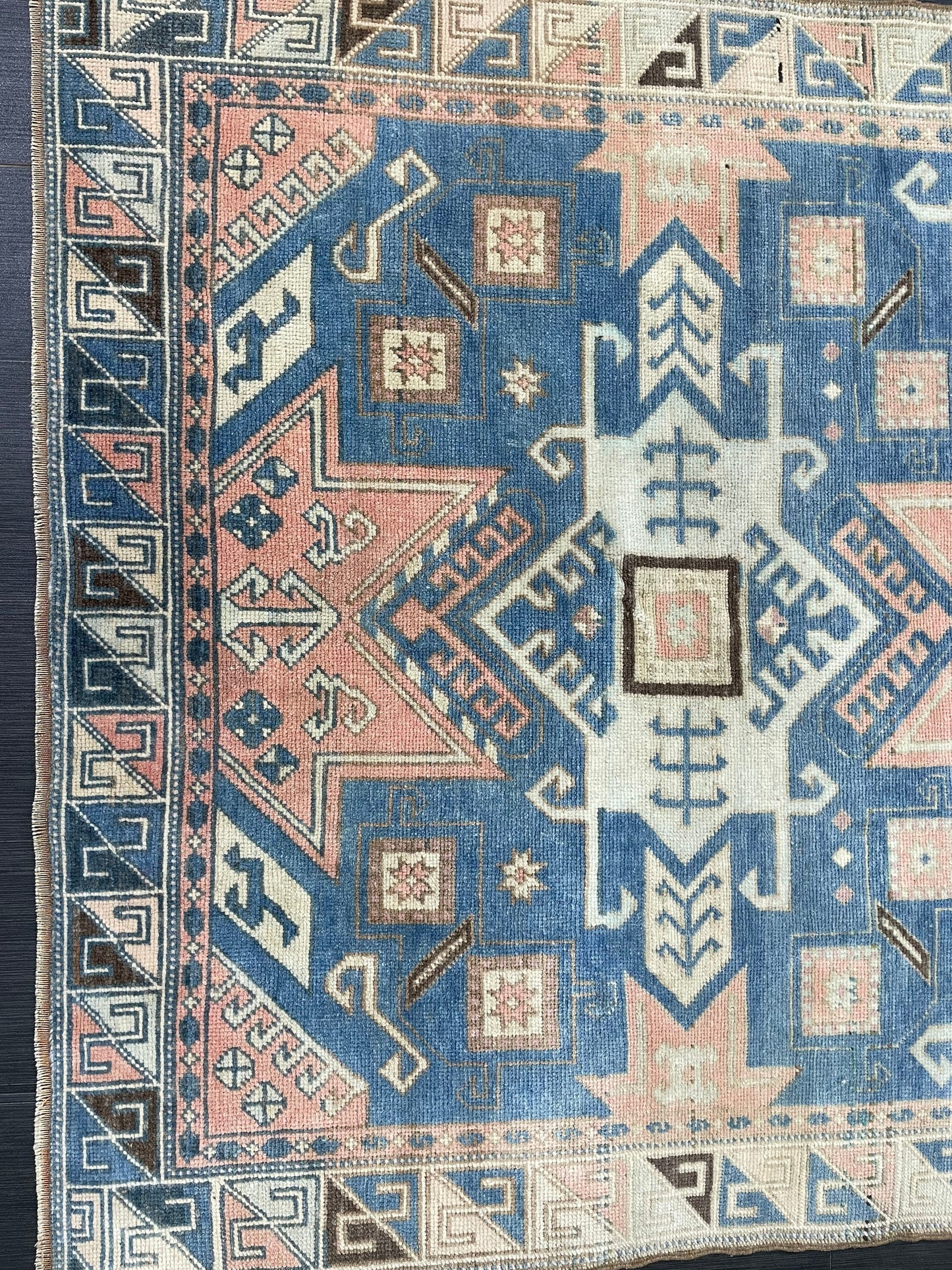 Muted Wool TURKISH Rug 4.6 x 7.4 Blue Vintage Persian Rug Vintage Oriental Rug Vintage Hand Made Rug Wool Vintage Oushak Rug