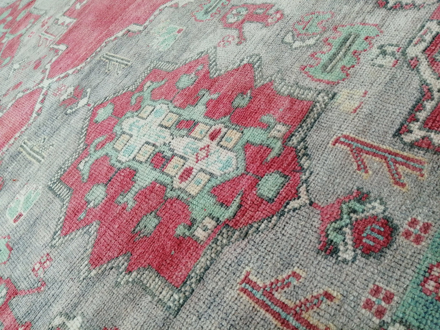 Oushak Runner Rug 12.4 x 4.9 Turkish Runner Rug Muted Vintage Runner Rug Hallway Runner Rug Kitchen Runner Rug Wool Runner Rug