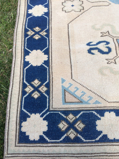 Vintage Turkish RUG Hand Knotted Oushak Rug Handmade Rug Bohemian Rug, Aqua Blue Rug Vintage Oushak Rug Vintage Rug 6.6 x 4 Wool Rugs