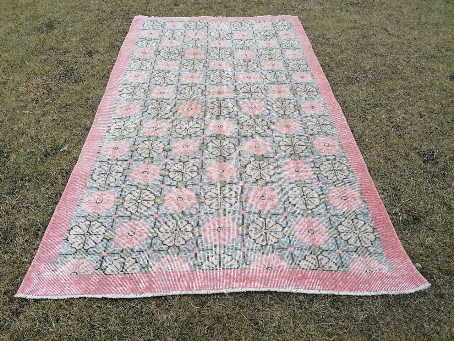 Vintage rug 7x3'11 green oushak vintage rug, anatolian rug,unique hand made bohemian