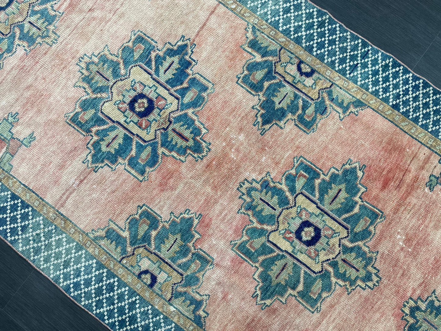 Turkish Oushak Runner 4.2 x 10 Rug Turkish Runner Rug Vintage Runner Rug Hallway Runner Rug Kitchen Runner Rug Wool Runner Navy Green