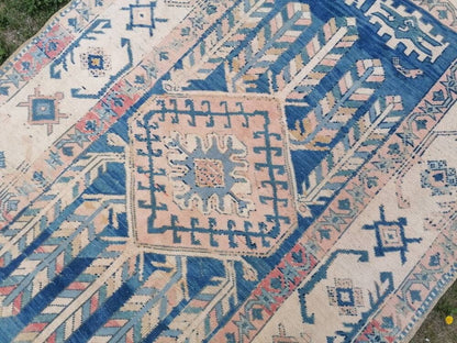 Blue vintage rug, vintage rug, turkish oushak rug 5'5x9'5 hand made wool rug, boho floor rug