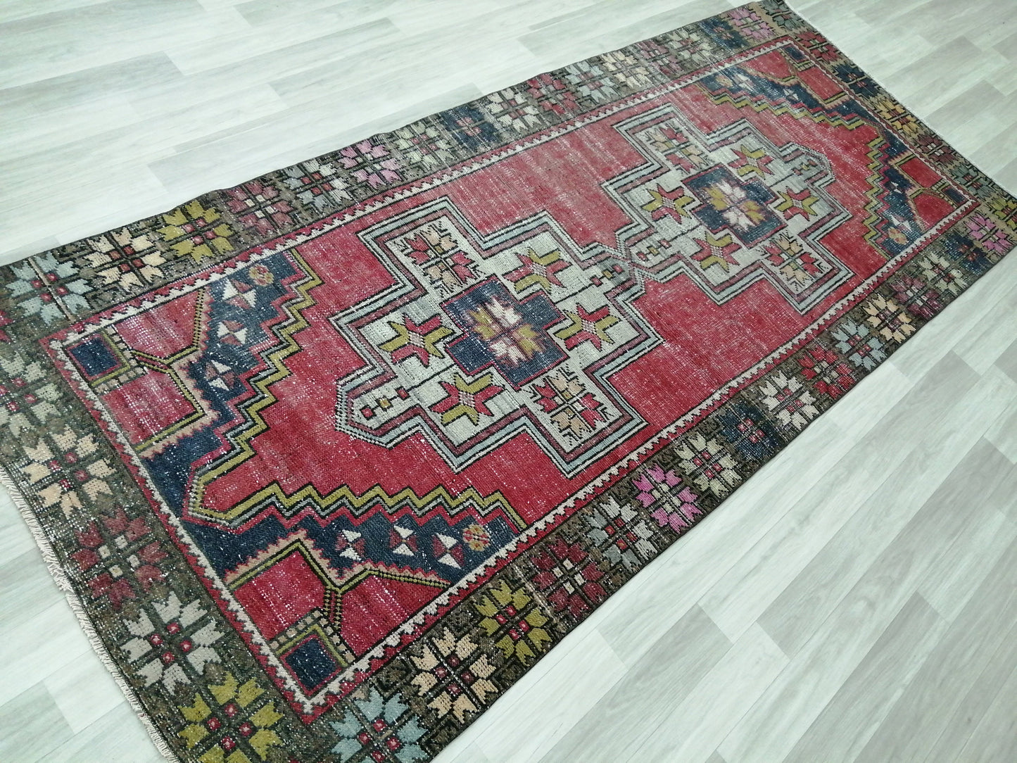 4 x 9.3 OUSHAK RUG TURKISH Oushak Rug Vintage Oushak Runner Rug Vintage Runner Rug Wool Oushak Rug Hand Made Rugs Vintage Turkish Rug