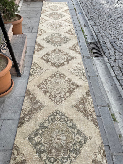 Vintage Stairs Runner Rug 2.8 x 24 Extra Long Wool TURKISH Runner Rug Handmade Runner VINTAGE Runner Hand Knotted Runner Distressed runner