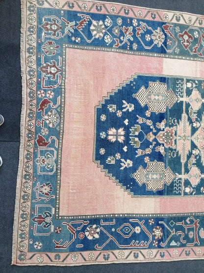 9x6'2 oushak vintage rug, turkish oushak rug rustic unsual tribal rug retro style rug