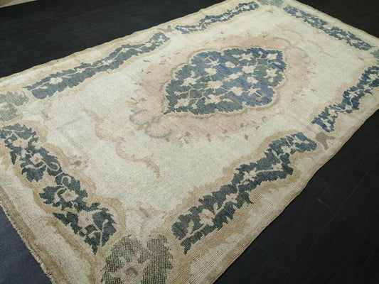 Persian Rug, Muted Vintage Rug,  5x9 Blue Turkish Rug, Wool Entryway Rug, Livingroom Rug Oushak Rug Navy Oriental Rug