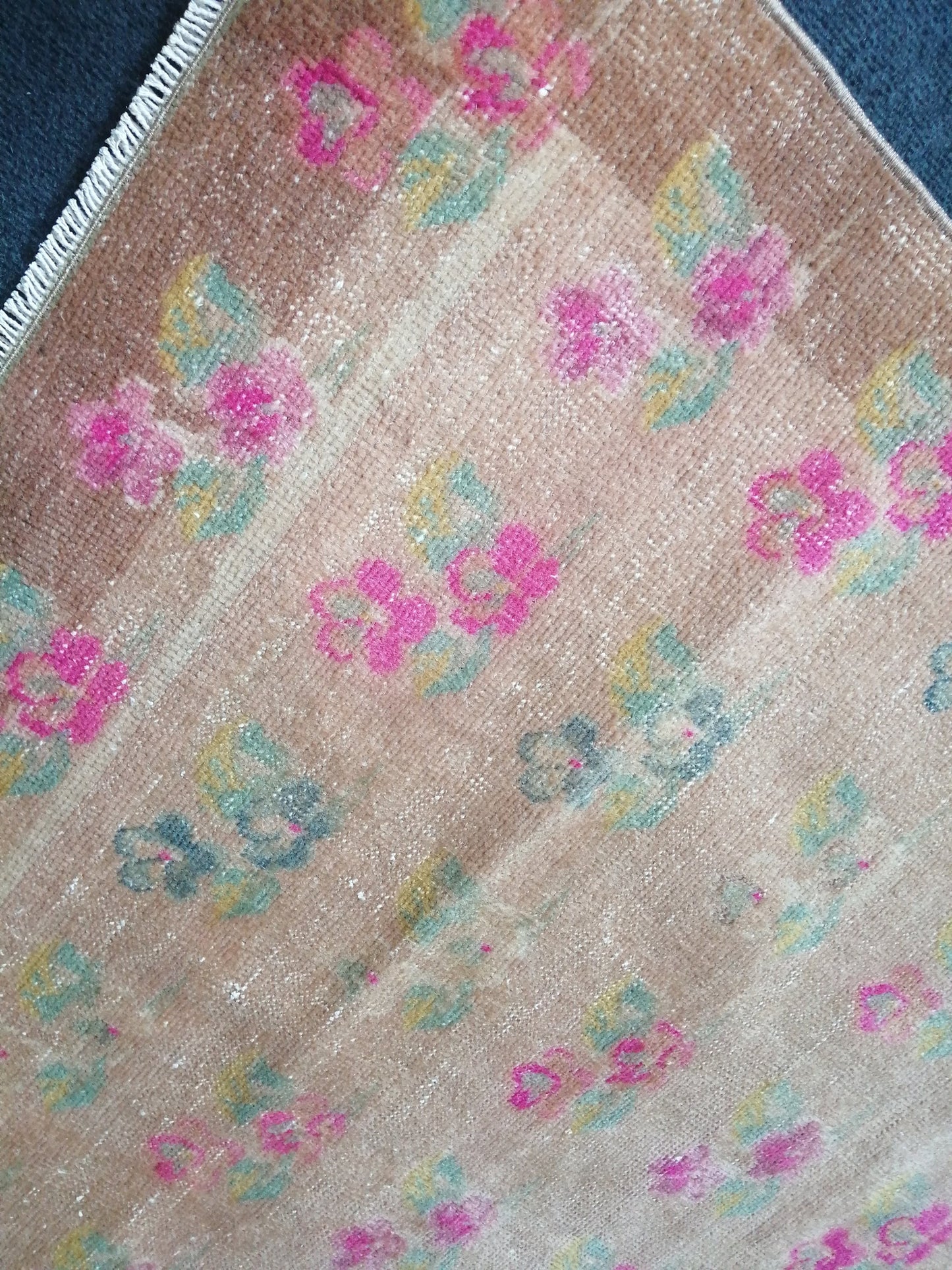 4.8 x 8 Floral OUSHAK RUG TURKISH Muted Rug Vintage Pink Floral Rug Vintage Runner Rug Wool Oushak Rug Hand Made Rugs Vintage Turkish Rug