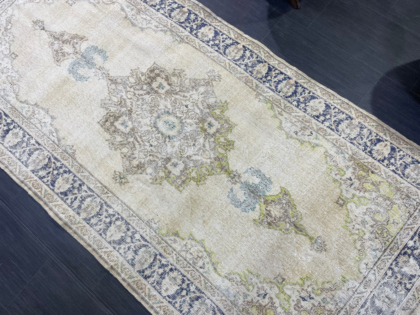 Muted Vintage Turkish Oushak Rug, Antique 3.8 x 8 Rug, Distressed Vintage Wool Rug, Handmade Rug, Hand Knotted