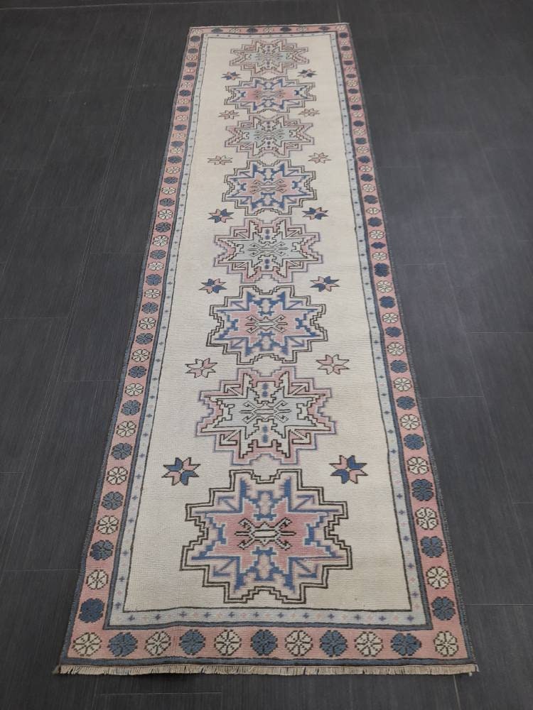 Hand Knotted Runner Rug 2.6 x 9 Vintage Turkish Runner XL Vintage Oriental Runner Rug Oushak Runner Rug Plush Soft Wool Runner Hand Made Rug