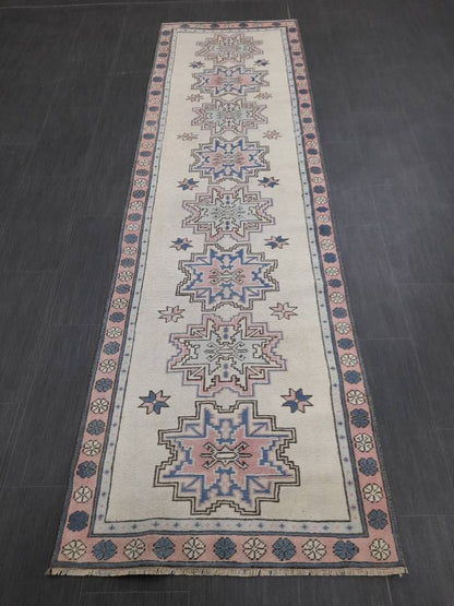 Hand Knotted Runner Rug 2.6 x 9 Vintage Turkish Runner XL Vintage Oriental Runner Rug Oushak Runner Rug Plush Soft Wool Runner Hand Made Rug
