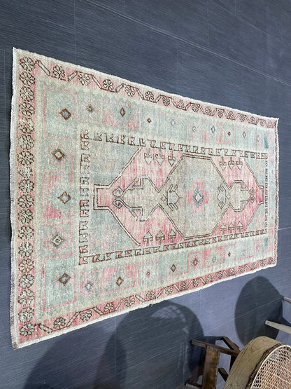 Handmade Rug, Hand Knotted 3x5.4 Rug, ShabbyChic Rug,Rustic Rug, OUSHAK Rug, Turkish Rug, Farmhouse Rug,Vintage Rug, Minimalist Rug