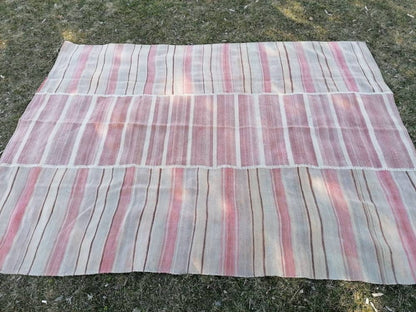 6.5 x 8.5 Flatwoven kilim rug  stripe handmade rugs vintage turkish rugs oushak rug, wool rug