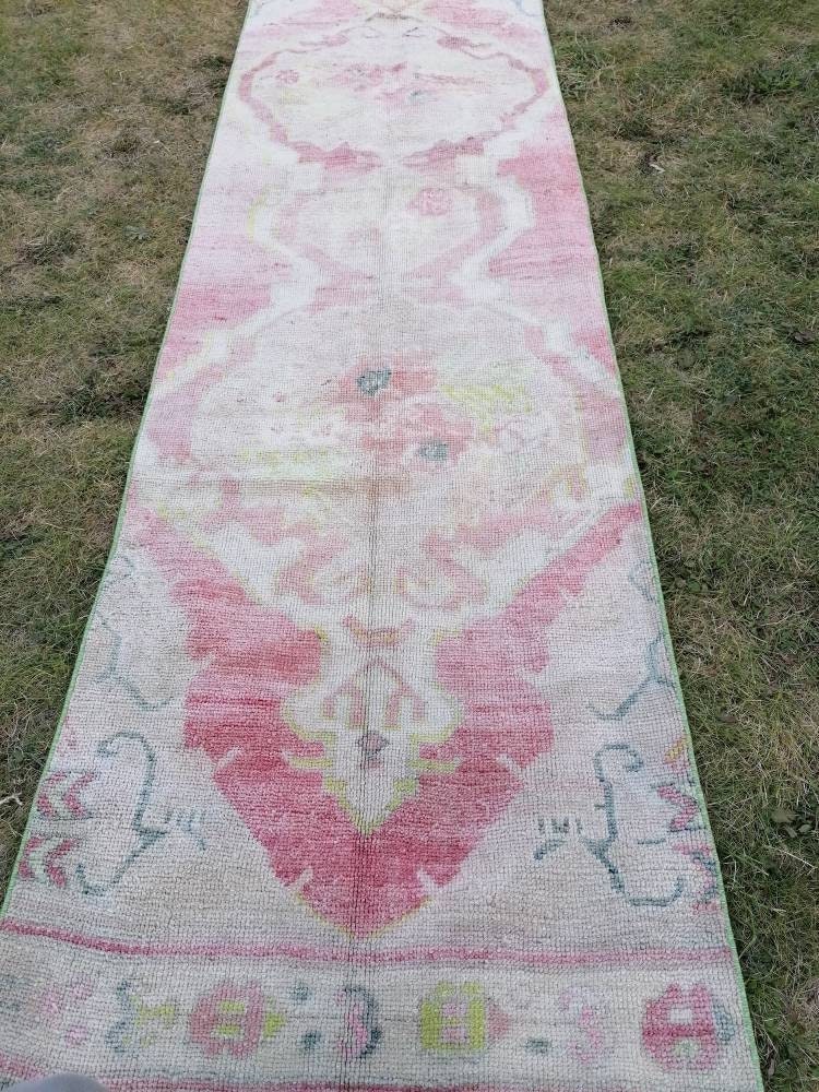 Vintage turkish runner, runner rug,hallway runner 2'7x10'1 vintage runner rug turkish hand made wool rug, kitchen rug, oushak rug