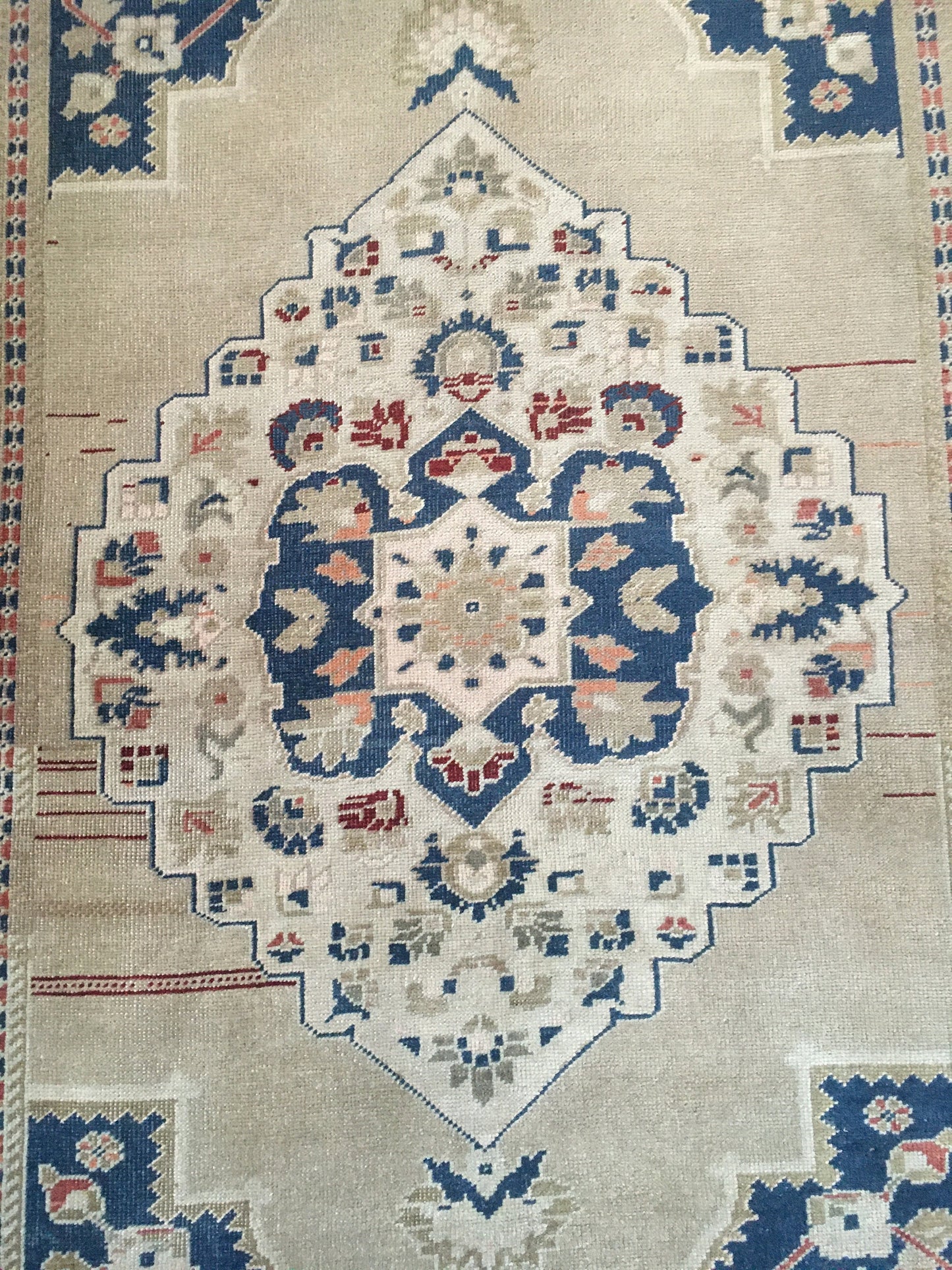 4x8 feet handmade muted oversize wide runner rug, vintage turkish living room rug, oversize kitchen area rug, wool blue persian big size rug