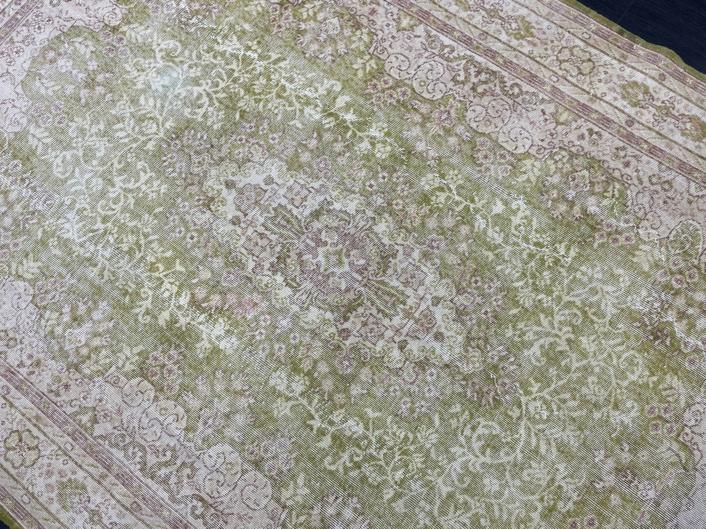 Vintage RUG Turkish 7 x 10.3 Rug Antique Rug Neon Green Rug Wool Muted Oriental Rug Handmade Rug Hand Knotted Rug Persian Rug