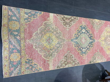 Vintage Runner Rug, Handmade 2.9 x 12.8 Runner Rug, Turkish Runner Rug, Hallway Runner Rug, Persian Kitchen Runner Rug, Hand Knotted Runner