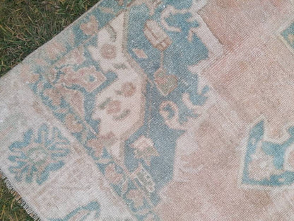 3.10 x 10.7 Muted vintage rug, oushak runner rug  hallway runner, kitchen vintage anatolian rug