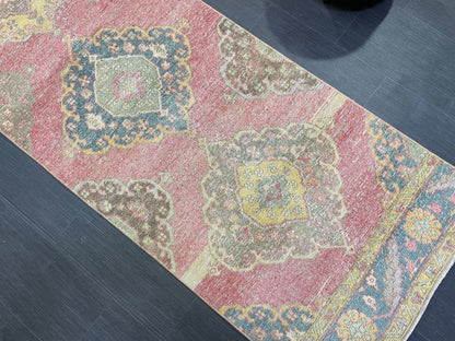 Vintage Runner Rug, Handmade 2.9 x 12.8 Runner Rug, Turkish Runner Rug, Hallway Runner Rug, Persian Kitchen Runner Rug, Hand Knotted Runner