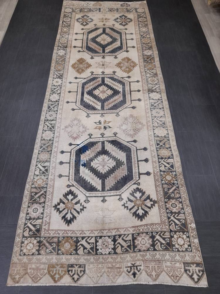 Muted Runner Rug Muted Turkish Runner Rug Vintage 4.5 x 13 Runner Rug Hallway Runner Rug Kitchen Runner Rug Oriental Runner Rug Wool Runner