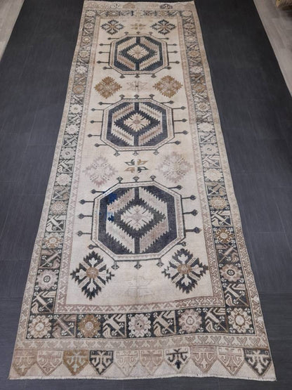 Muted Runner Rug Muted Turkish Runner Rug Vintage 4.5 x 13 Runner Rug Hallway Runner Rug Kitchen Runner Rug Oriental Runner Rug Wool Runner