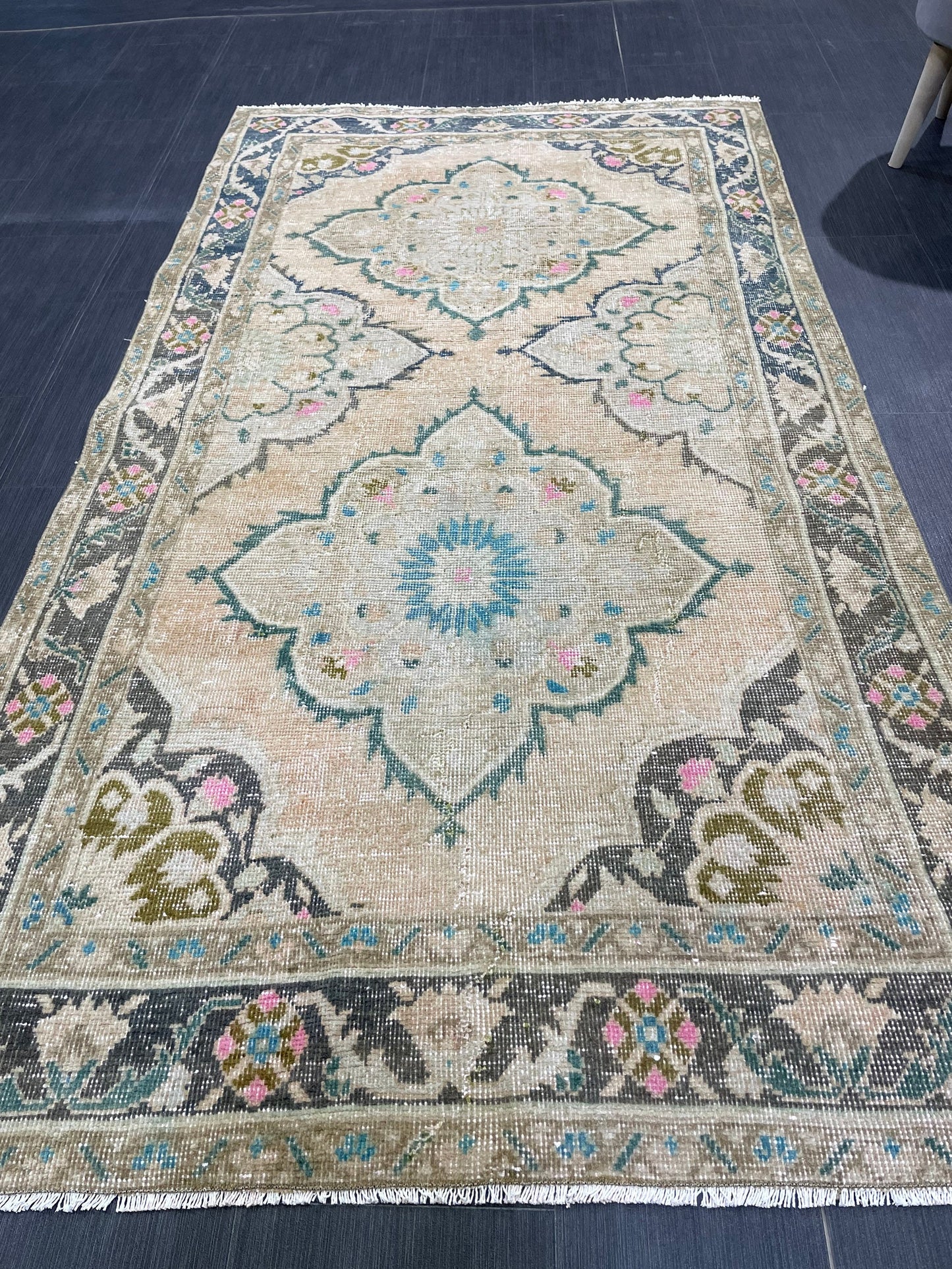 Vintage Rug, Hand Knotted 3.7 x 6.8 Rug, Turkish Runner Rug, Vintage Runner Rug, Hallway Rug, Wool Kitchen Rug, Handmade Rug,