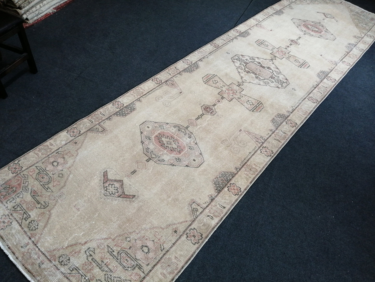 3.2 x 12 Oushak Runner Rug Blue Turkish Runner Rug Vintage Runner Rug Hallway Runner Rug Kitchen Runner Rug Wool Runner Rug Wool Oushak Rug