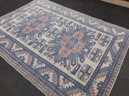 Blue Vintage Rug Hand Made Rug 4.6 x 6.5 Oushak Rug Rustic Rug ORIENTAL Rug Turkish Rug Vintage Persian rug