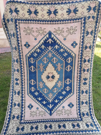 4.9 x 6.10 Turkish rug, vintage turkish soft color rug, oushak rug