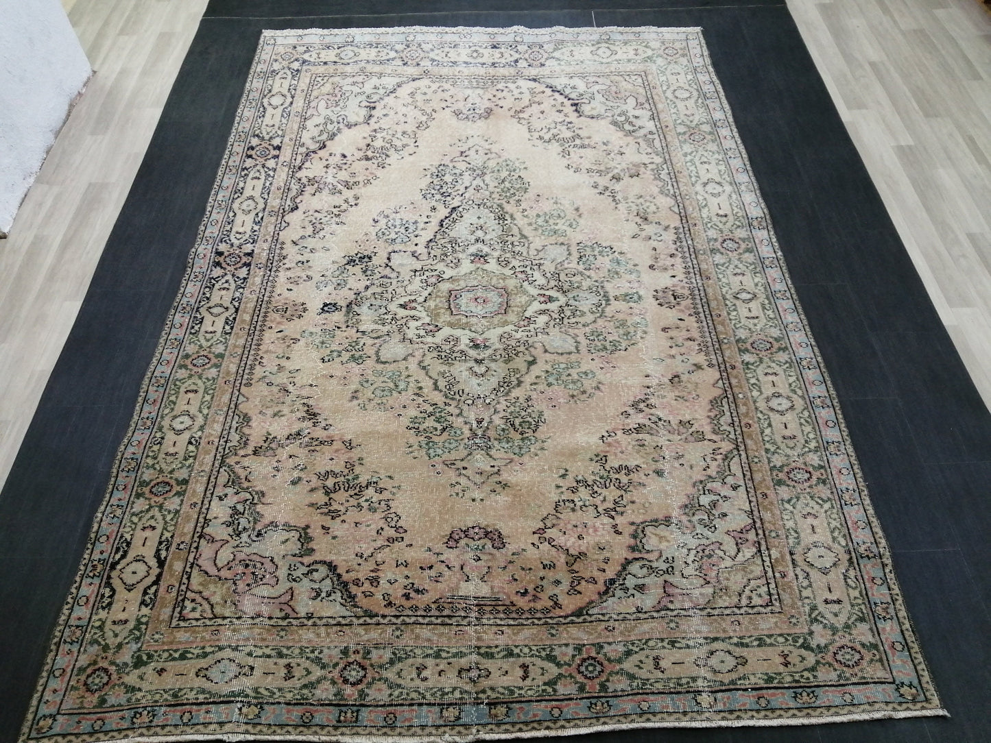 Muted Large OUSHAK RUG 10.3 x 7 TURKISH Oushak Rug Vintage Oushak Runner Rug Vintage Runner Rug 7x10 Cream Oushak Rug Hand Made Rug