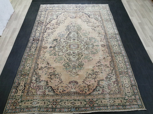 Muted Large OUSHAK RUG 10.3 x 7 TURKISH Oushak Rug Vintage Oushak Runner Rug Vintage Runner Rug 7x10 Cream Oushak Rug Hand Made Rug