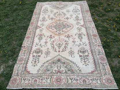 Oushak rug, large pastel vintage wool rug 5'8x9'5 hand made rugs, turkish living room rug
