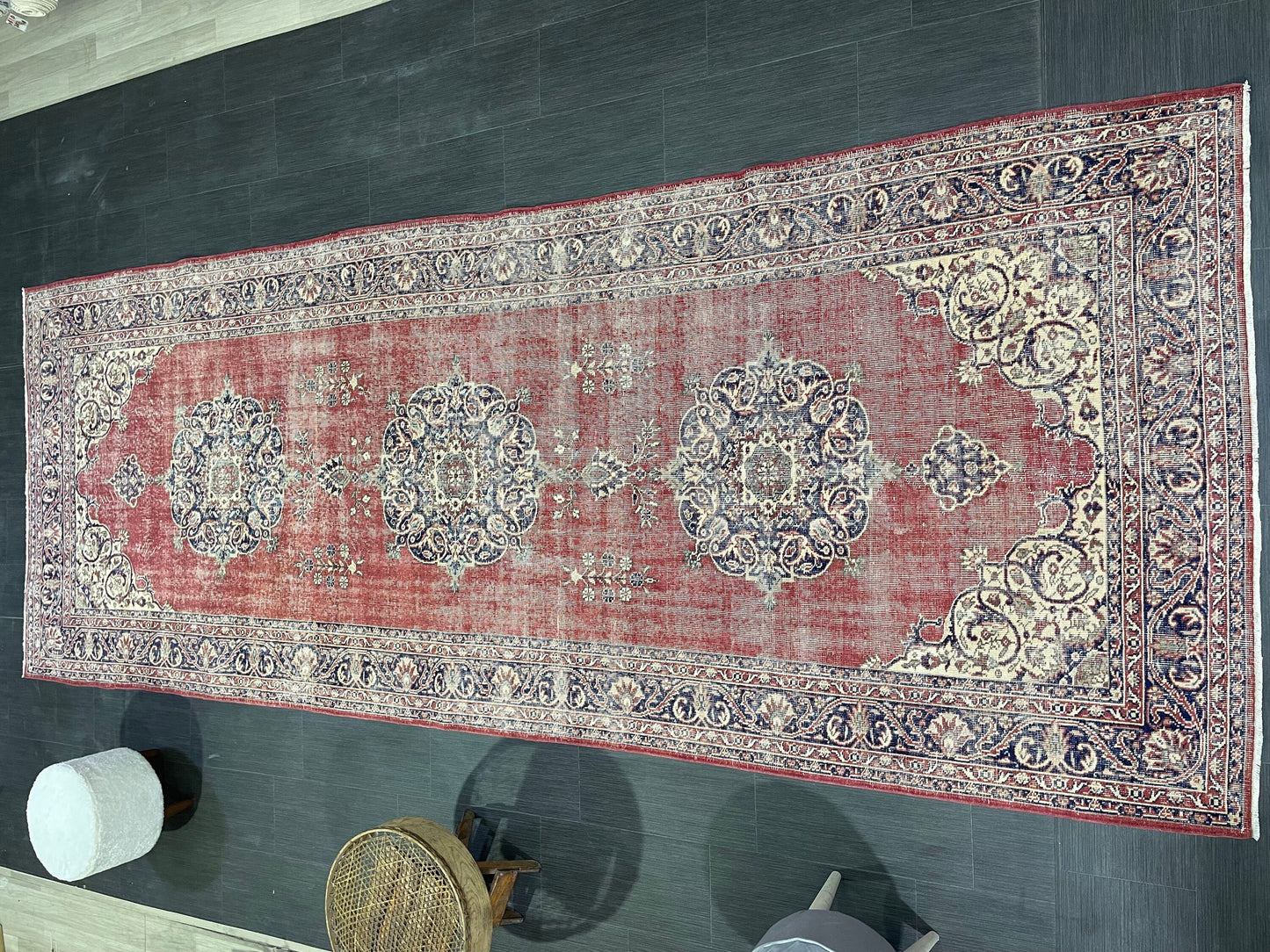 Antique Oushak Runner Rug, Turkish Runner 4.10 x 13 Rug, Vintage Runner Rug, Hallway Runner Rug, Oriental Runner Rug, Handmade Runner,