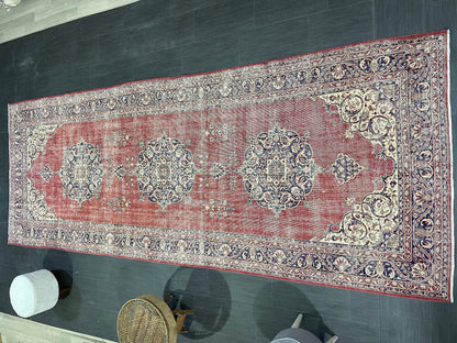 Antique Oushak Runner Rug, Turkish Runner 4.10 x 13 Rug, Vintage Runner Rug, Hallway Runner Rug, Oriental Runner Rug, Handmade Runner,