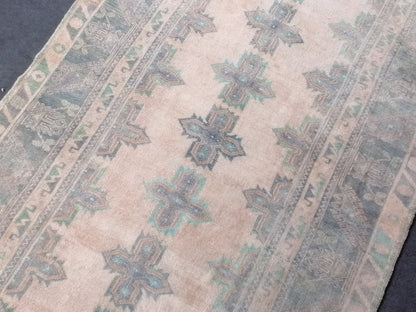 4'10x9 faded vintage turkish runner rug, oushak vintage rug,vintage anatolian rug,unique hand made bohemian
