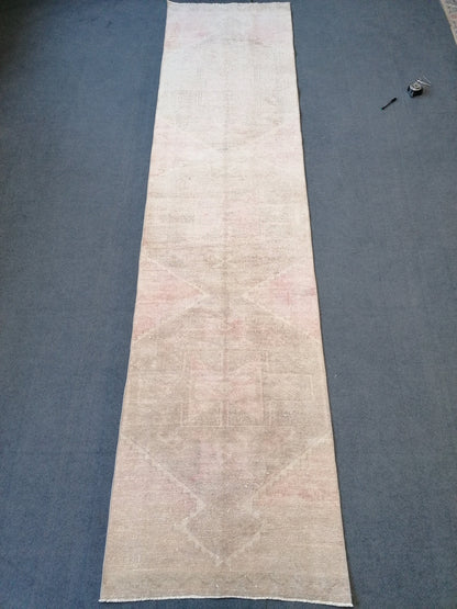 3x12 runner rug,vintage rug,knotted oushak rug,hallway handmade runner
