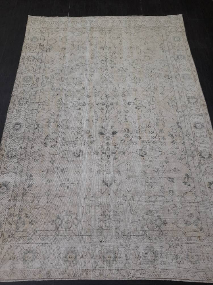 Vintage living room rug 6.5 x 9.4 Earth Tones Rug pastel rugs, Turkish Oushak Rugs, Vintage Rug Muted Distressed Rug Vintage Oushak Rug
