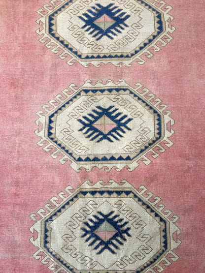 5.4x7.5 feet pink handmade bedroom large rug, wide turkish blue muted color kitchen rug, wool bathroom floor rug, big size living room rugs