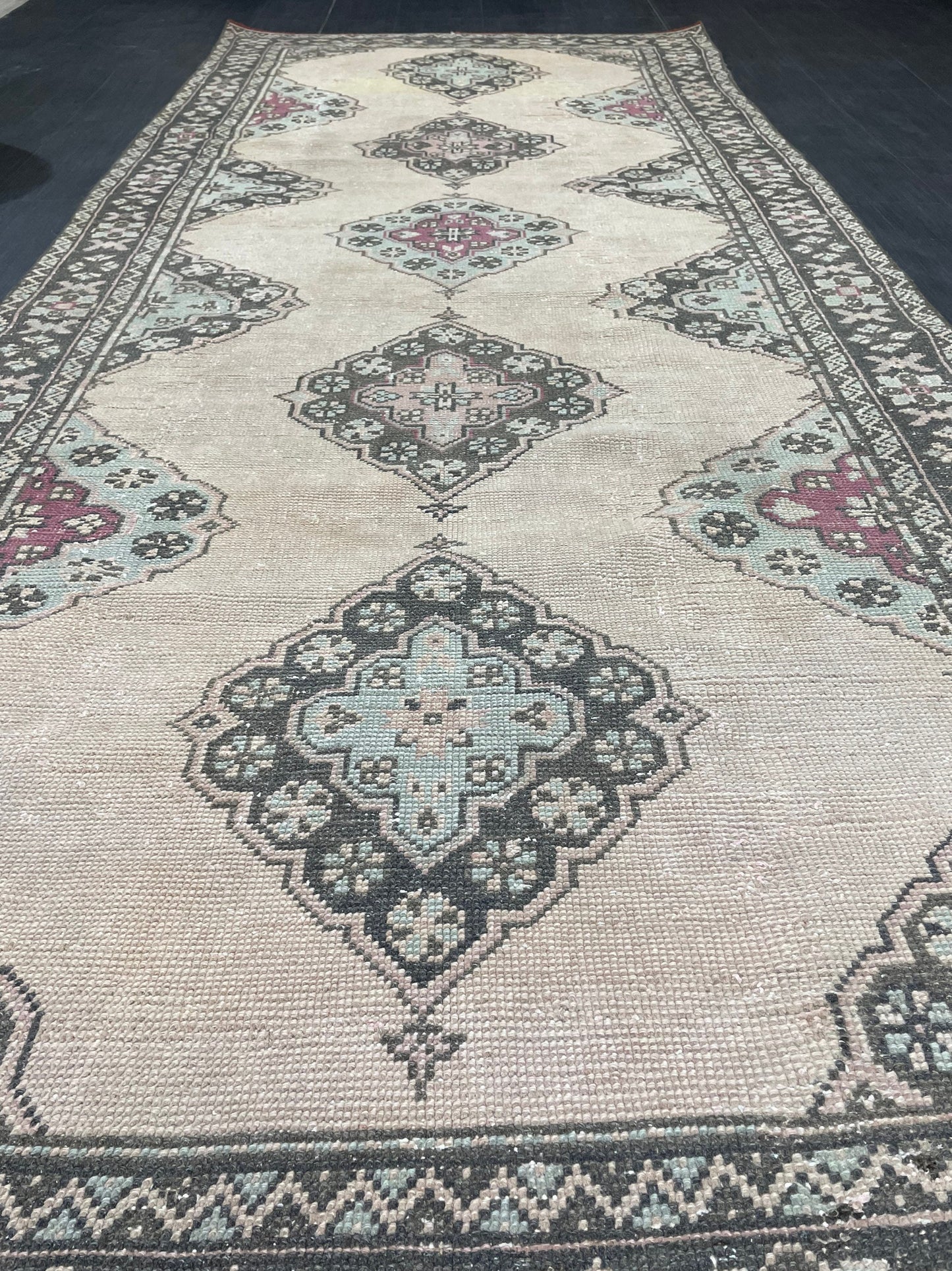 Antique Handmade Runner RUG 4.2 x 10 TURKISH Oushak Rug Vintage Runner Rug Vintage Runner Rug Wool Oushak Rug Handmade Rug Hand Knotted Rug