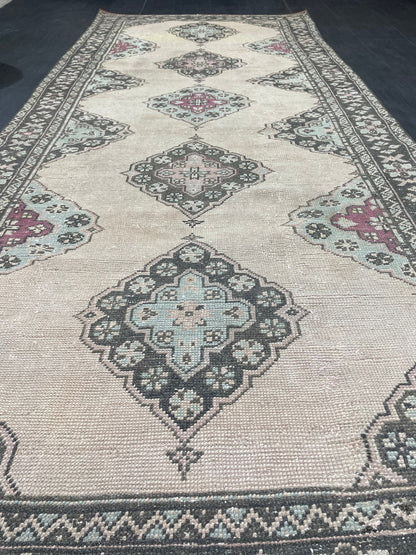 Antique Handmade Runner RUG 4.2 x 10 TURKISH Oushak Rug Vintage Runner Rug Vintage Runner Rug Wool Oushak Rug Handmade Rug Hand Knotted Rug