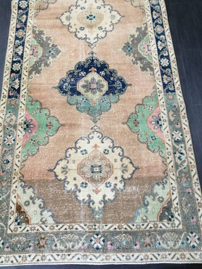 Vintage Runner Rug 4.4 x 10.2 Turkish Runner Rug Vintage Hallway Runner Rug Kitchen Runner Rug Wool Runner Rug