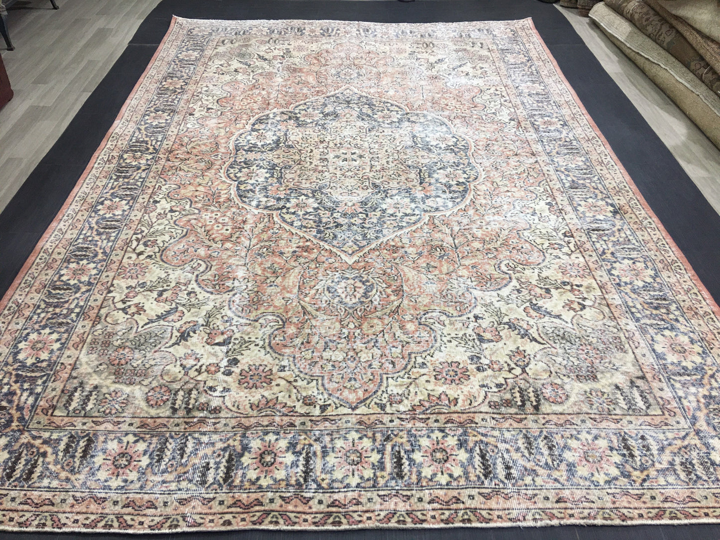 Muted Large Handmade RUG 7.8 x 11.8 TURKISH Rug Vintage Oushak Rug Muted Vintage Rug Wool Persian Rug Hand Knotted Rug Vintage 8x12 Rug