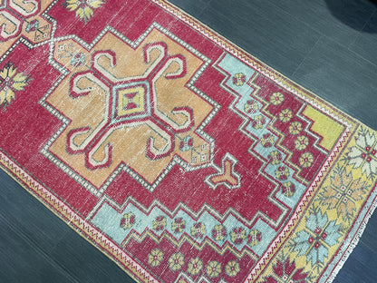 Turkish Runner Rug, Vintage Runner 3.4 x 9.3 Rug, Hallway Runner Rug, Kitchen Runner Rug, Persian Runner, Handmade Rug