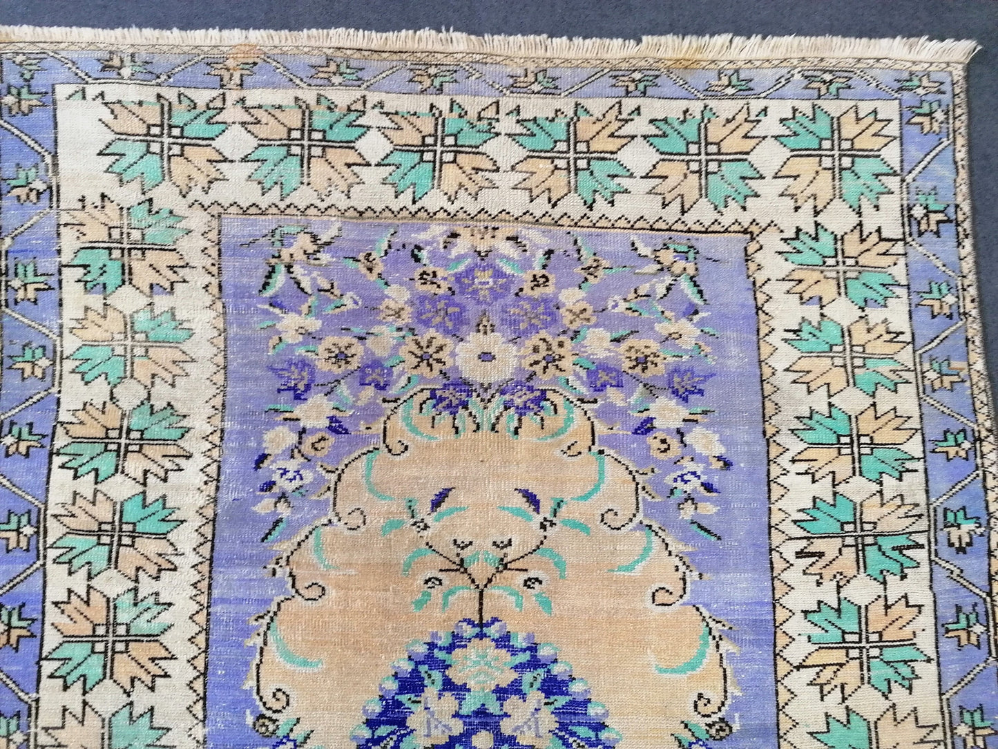 Oushak wool hand made rug, large purple vintage rug 5'7x8'7 turkish rug, green living room rug, vintage  bohemian rug