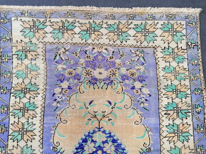 Oushak wool hand made rug, large purple vintage rug 5'7x8'7 turkish rug, green living room rug, vintage  bohemian rug